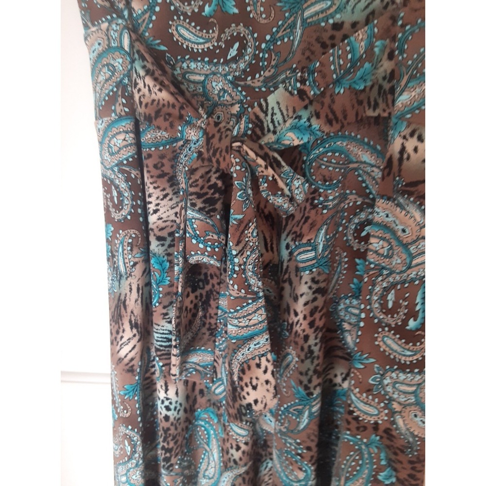 JM Collection Turq,Brn & Blk Paisley & Leopard Print Dress Size S - Picture 5 of 6